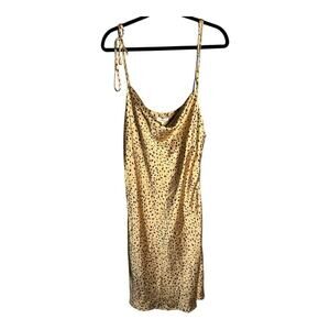In Loom Tiger Print Slip Midi Dress Drape Neck & Tied Straps Side Zipper Large